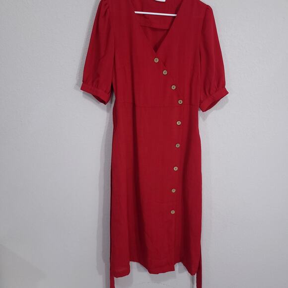 Love Kuza Dress Womens Small Red Midi Below Knee Cotton Linen Summer Office - Picture 13 of 15